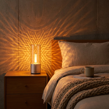 LightRay Radiance projecting light patterns in modern bedroom lifestyle setting
