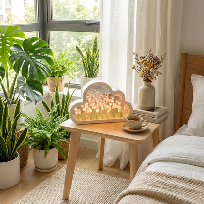 Bloomfinity Eternal Glow flower lamp on side table lifestyle setting