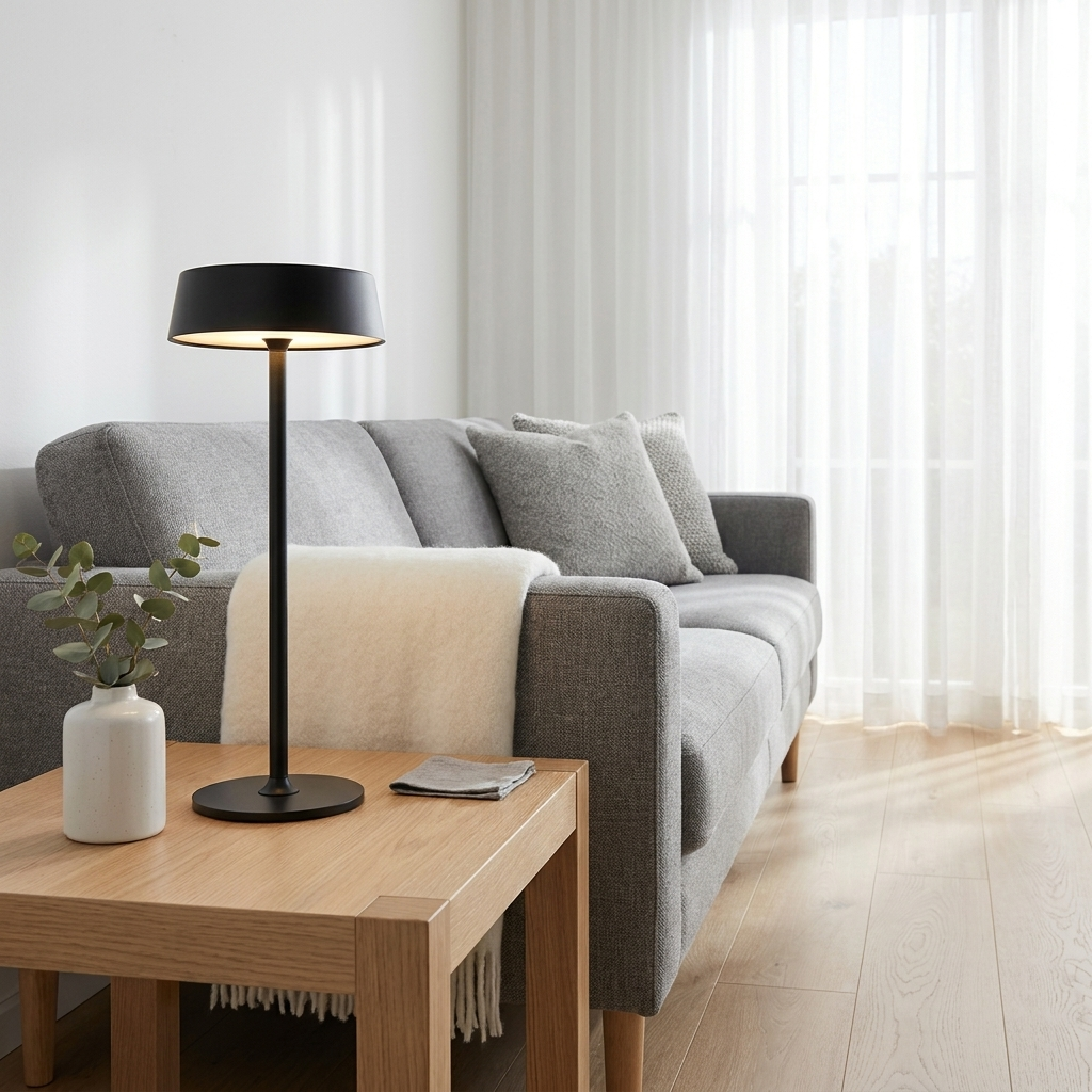Sleek Modern Table Lamp in minimalist living room lifestyle setting