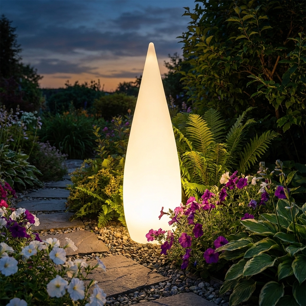 Auradrop Outdoor Glow solar light in garden at dusk lifestyle setting