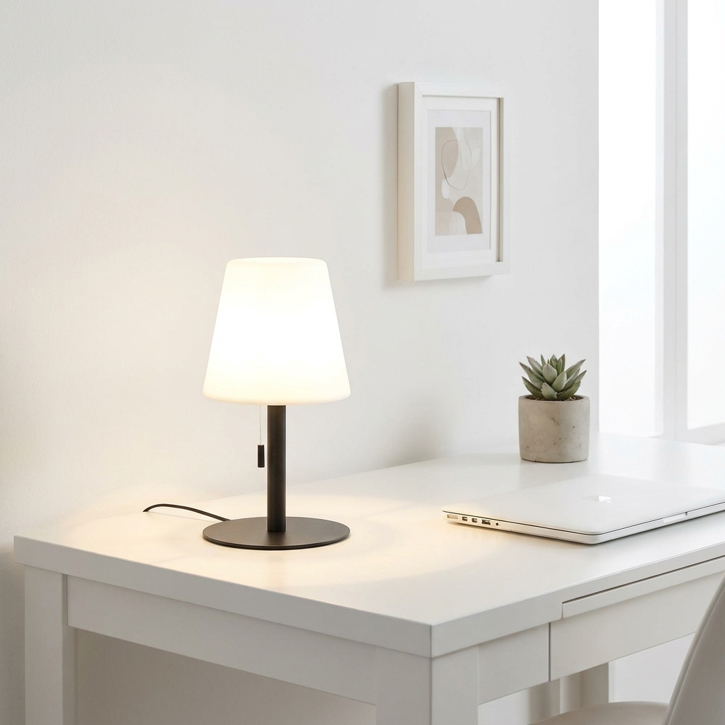 Minimalist Modern Table Lamp on desk in white home office lifestyle setting