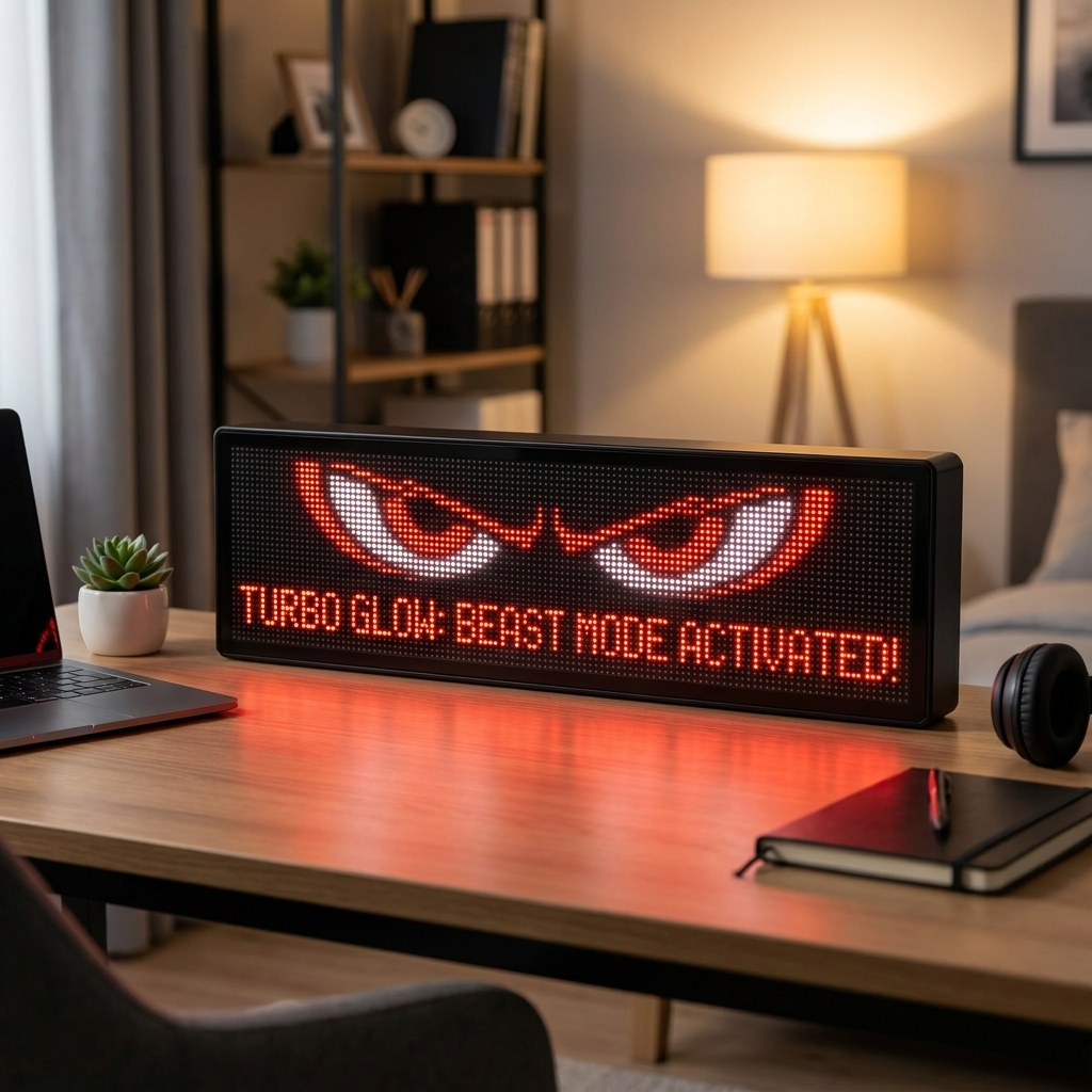 TurboGlow LED Message Display on desk in modern room lifestyle setting