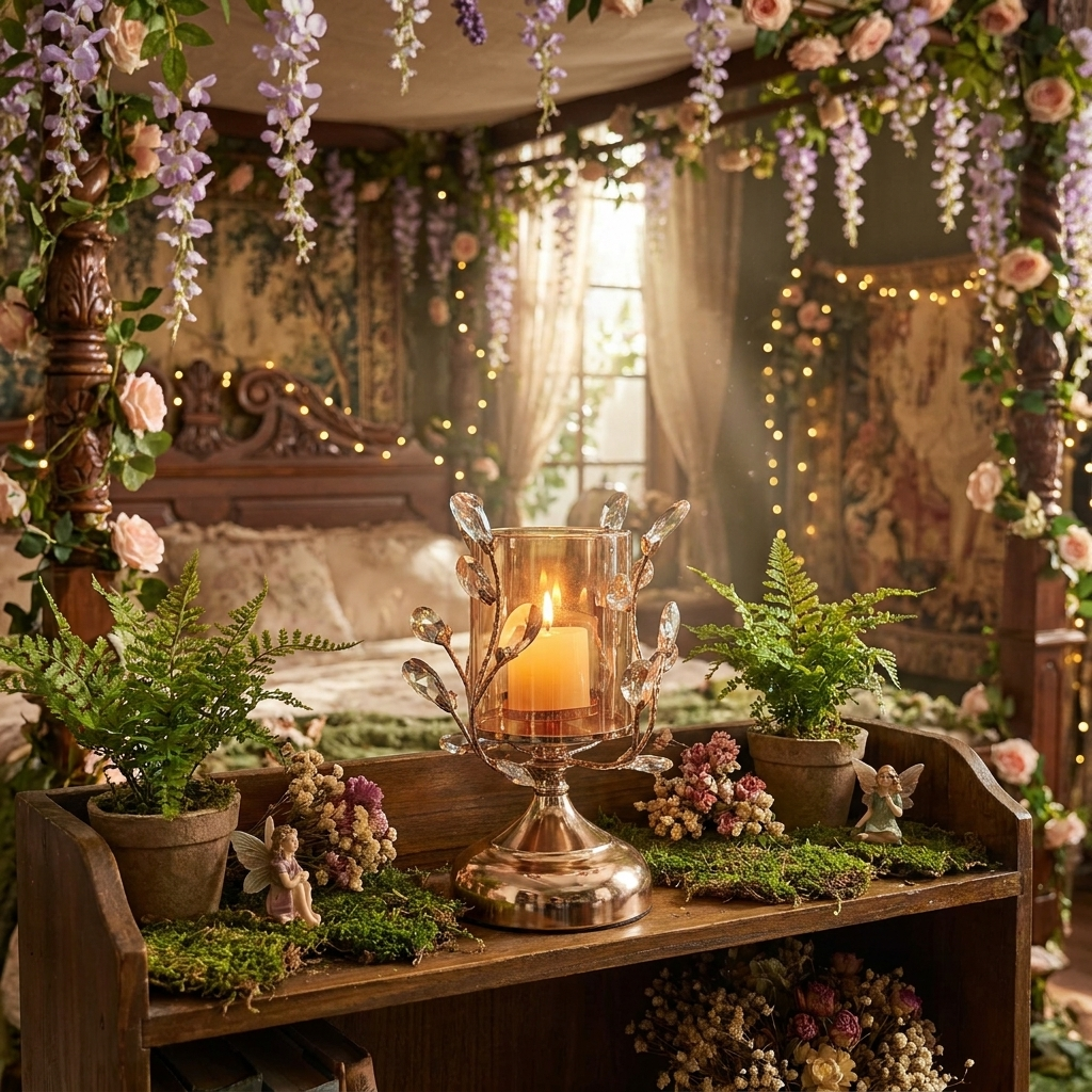 FaeBlossom Candle Holder in enchanted bedroom lifestyle setting