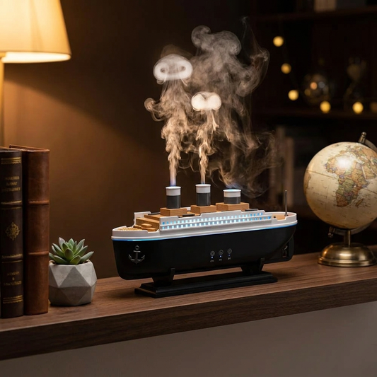 Titanic Humidifier ship design on desk lifestyle setting