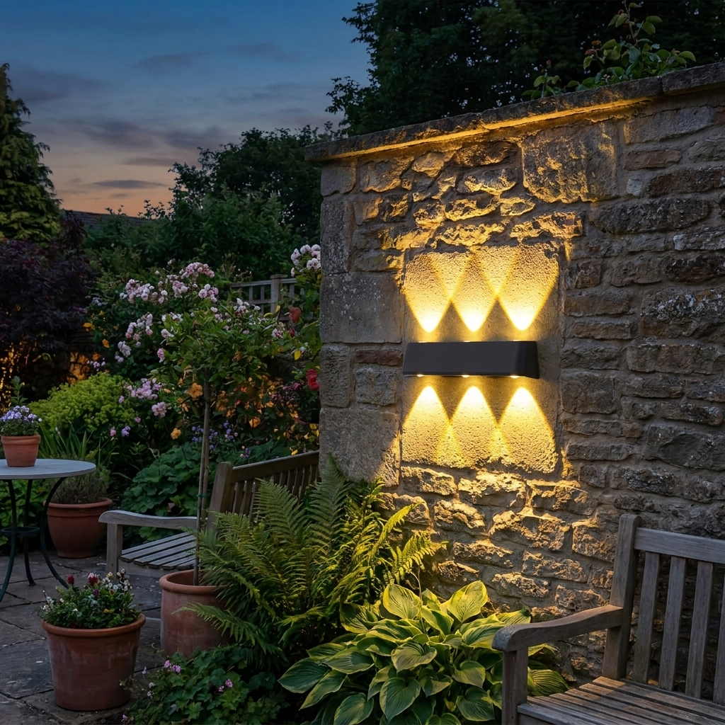 Solar Powered Wall Aura on outdoor garden wall lifestyle setting