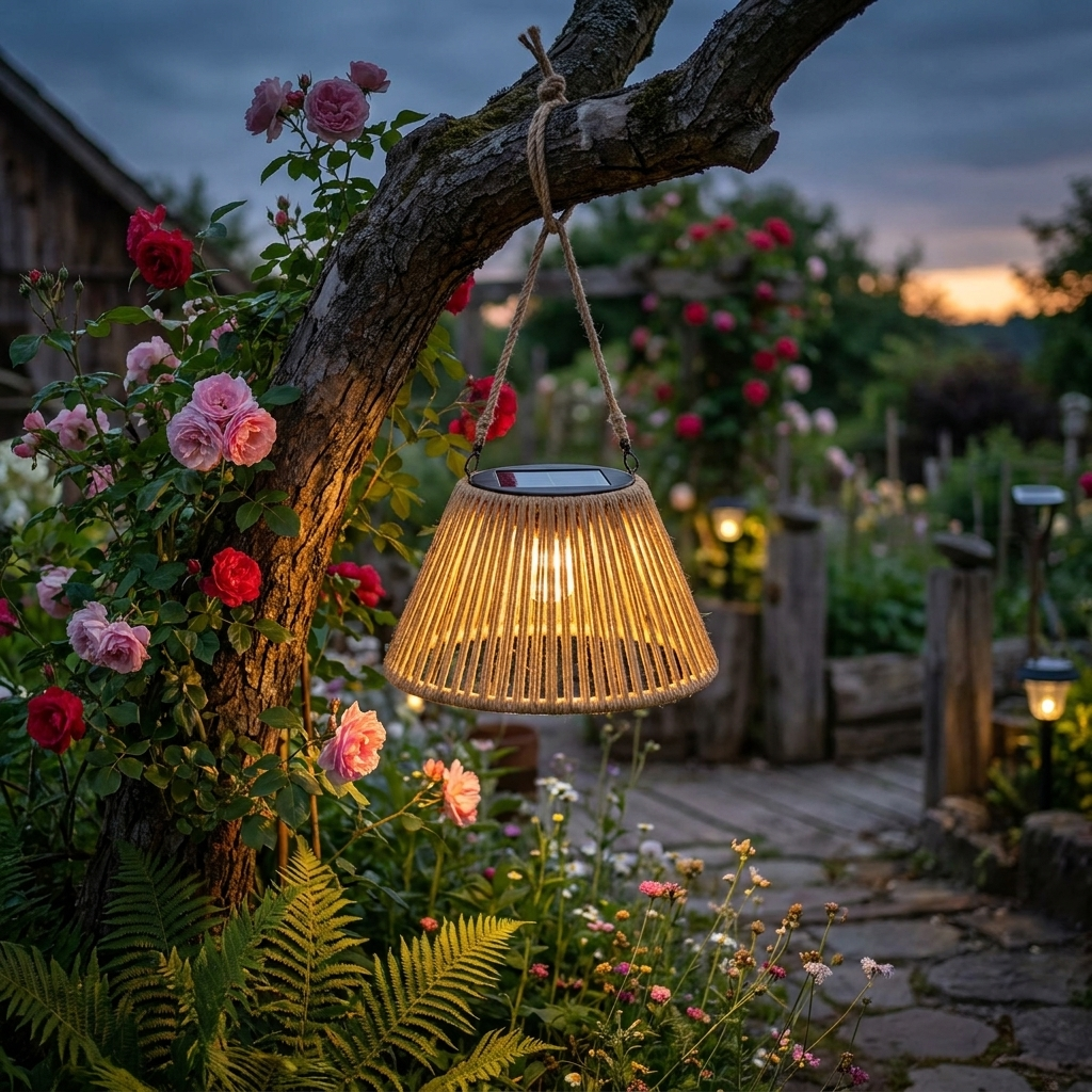 SolarTwine Lantern hanging on porch at dusk lifestyle setting