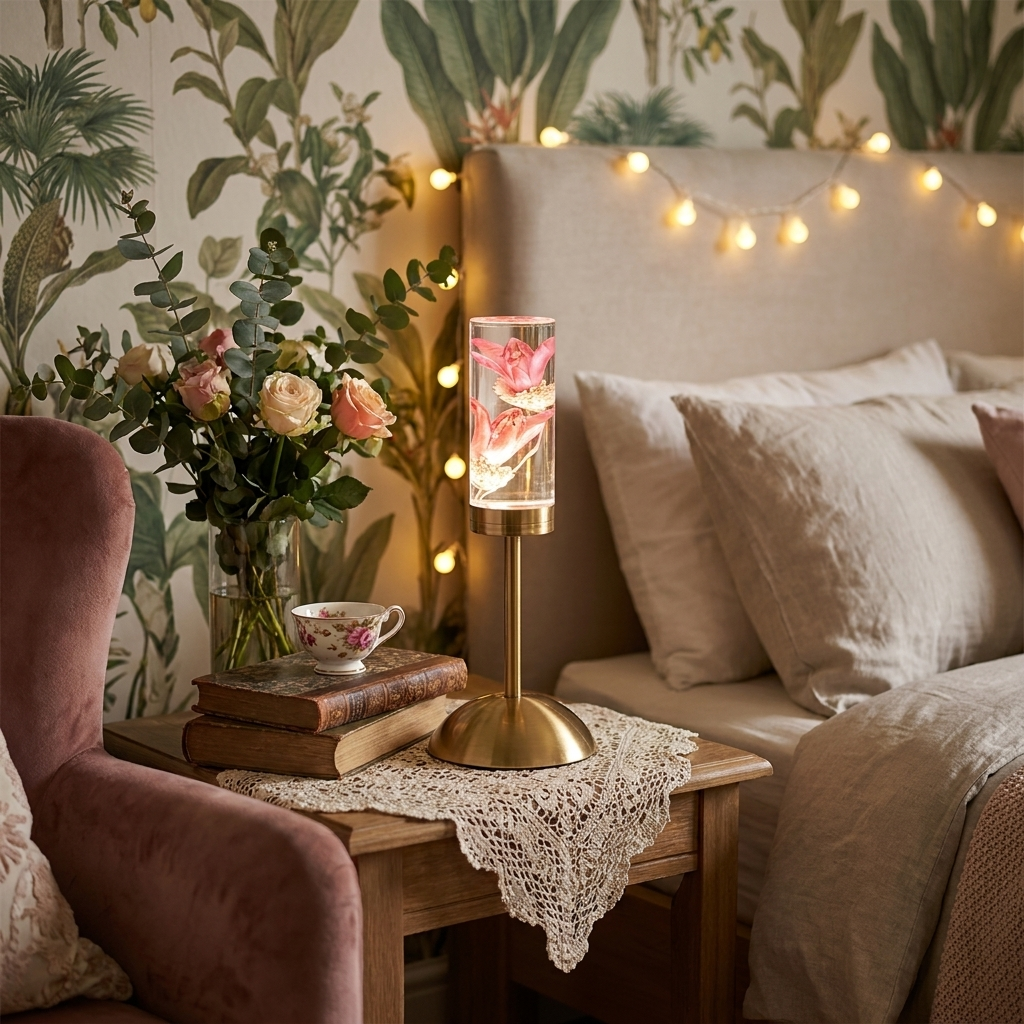 Eternal Blossom Table Lamp in romantic bedroom lifestyle setting