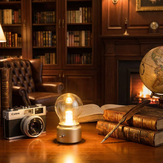 Retro Desk Lamp on wooden desk in classic study lifestyle setting
