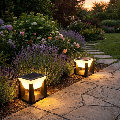SolarPath Outdoor Light in garden walkway at dusk lifestyle setting