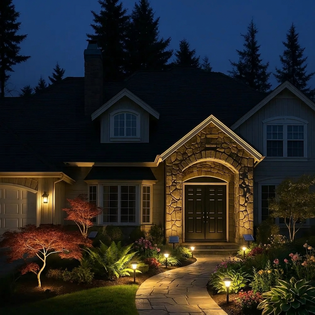 Solar Powered Garden Spotlight lifestyle