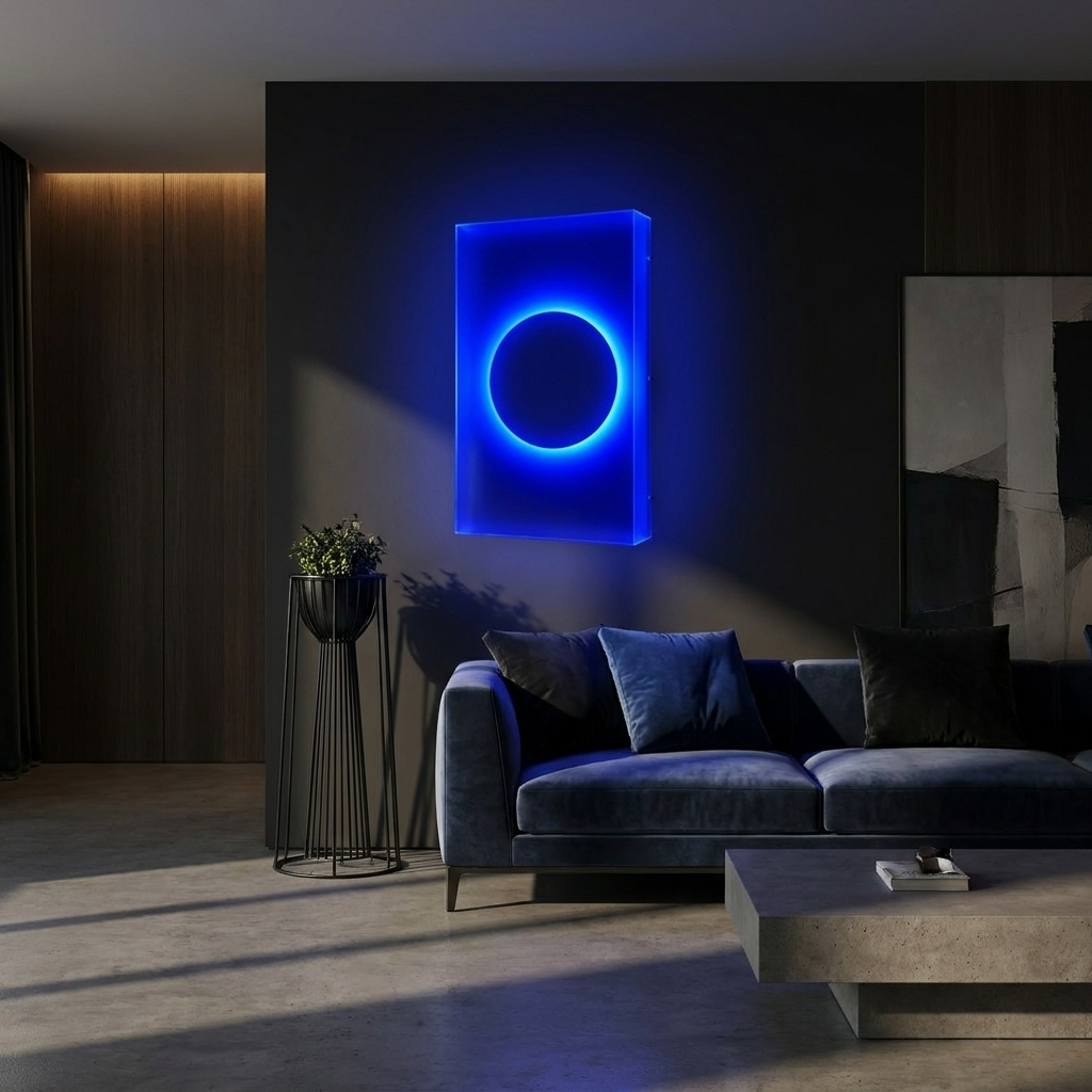 Umbra lamp glowing in a lifestyle scene