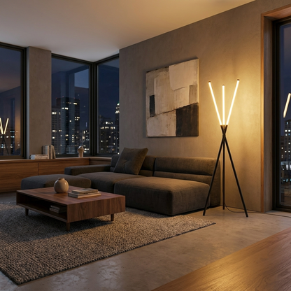 Triform Knox Floor Lamp glowing in a lifestyle scene