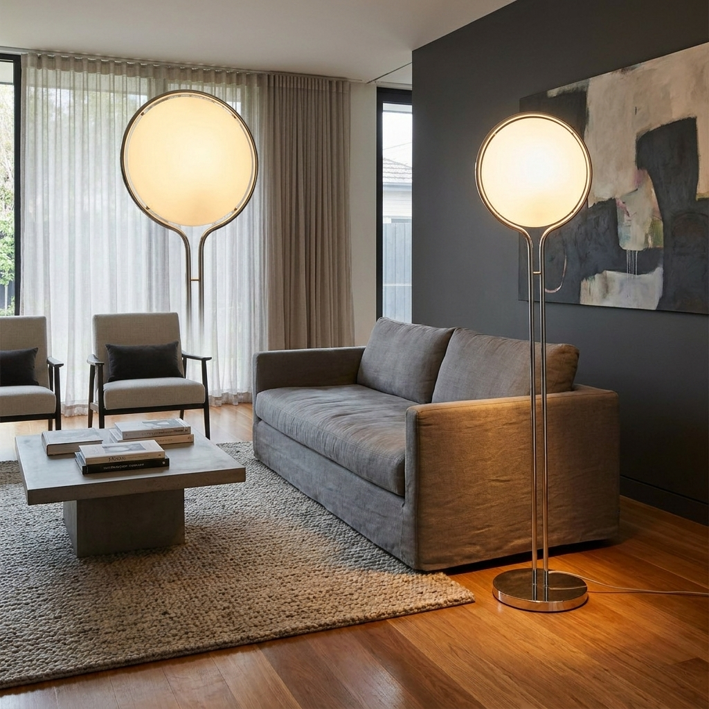 Solus Arc Floor Lamp glowing in a lifestyle scene