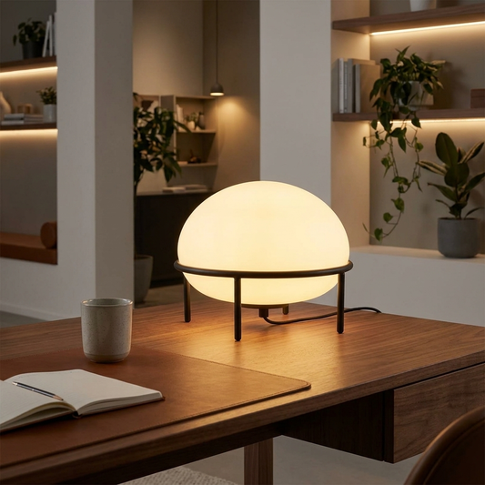 Pump Table Lamp glowing in a lifestyle scene