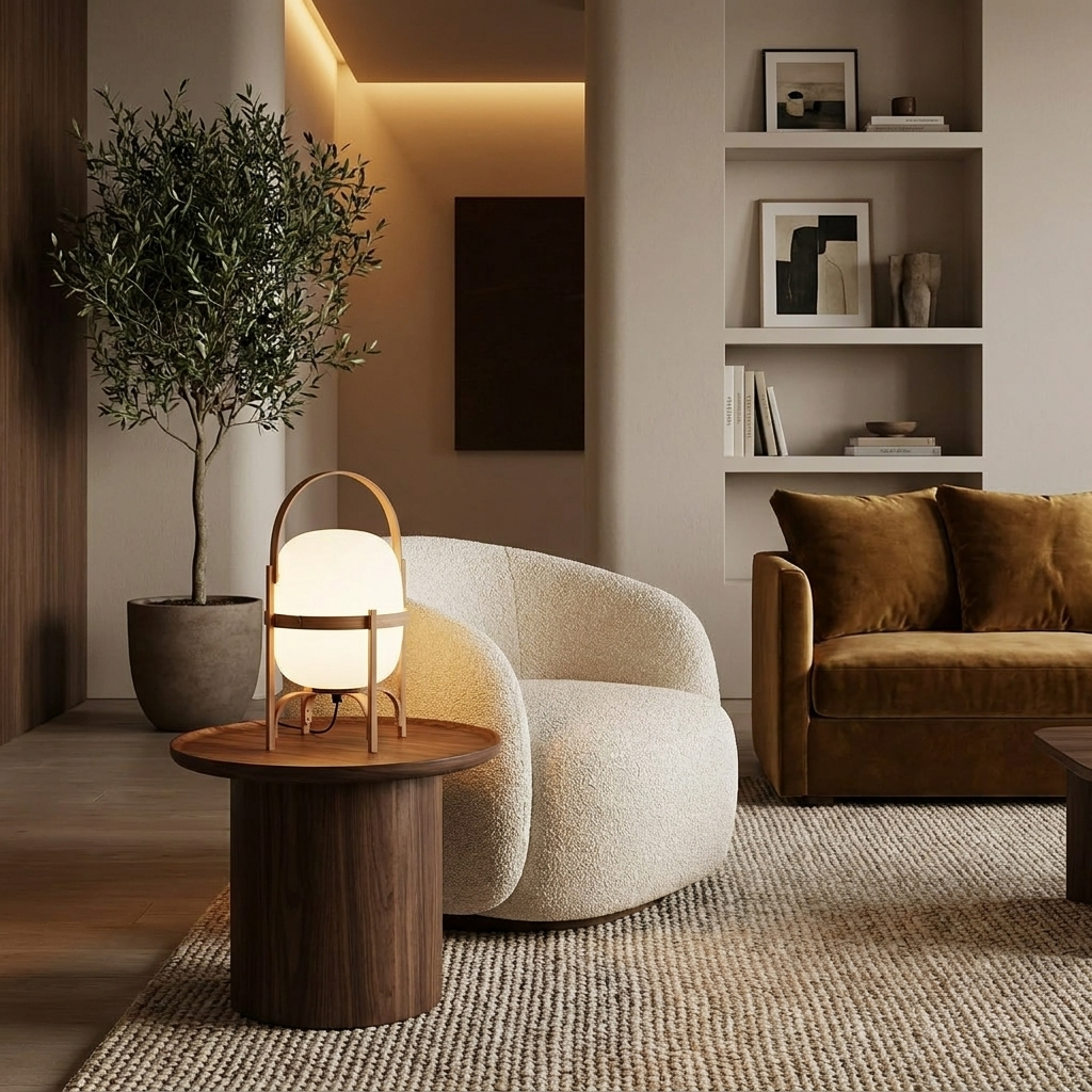 Cestita Table Lamp glowing in a lifestyle scene