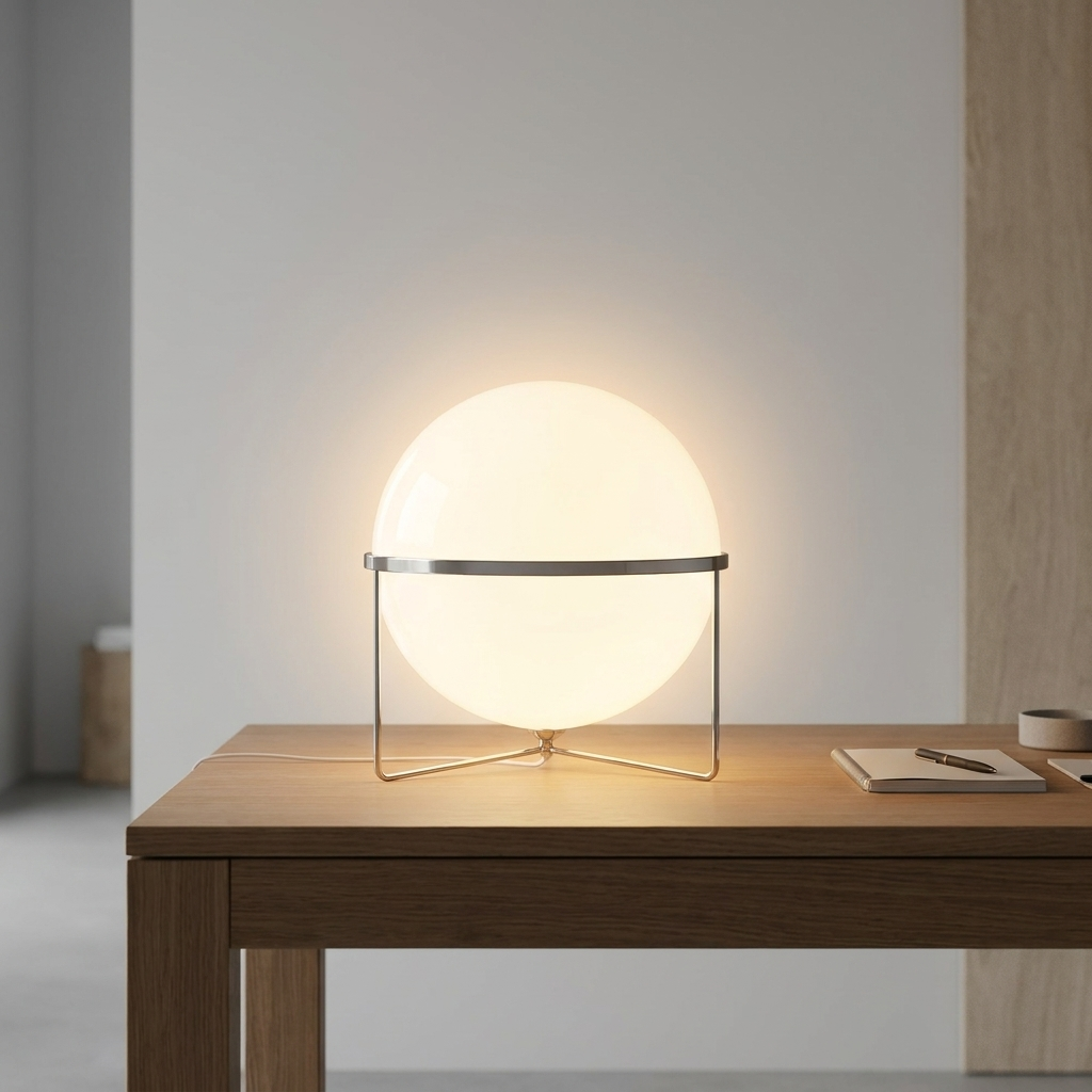Solus Single Sphere Table Lamp glowing in a lifestyle scene