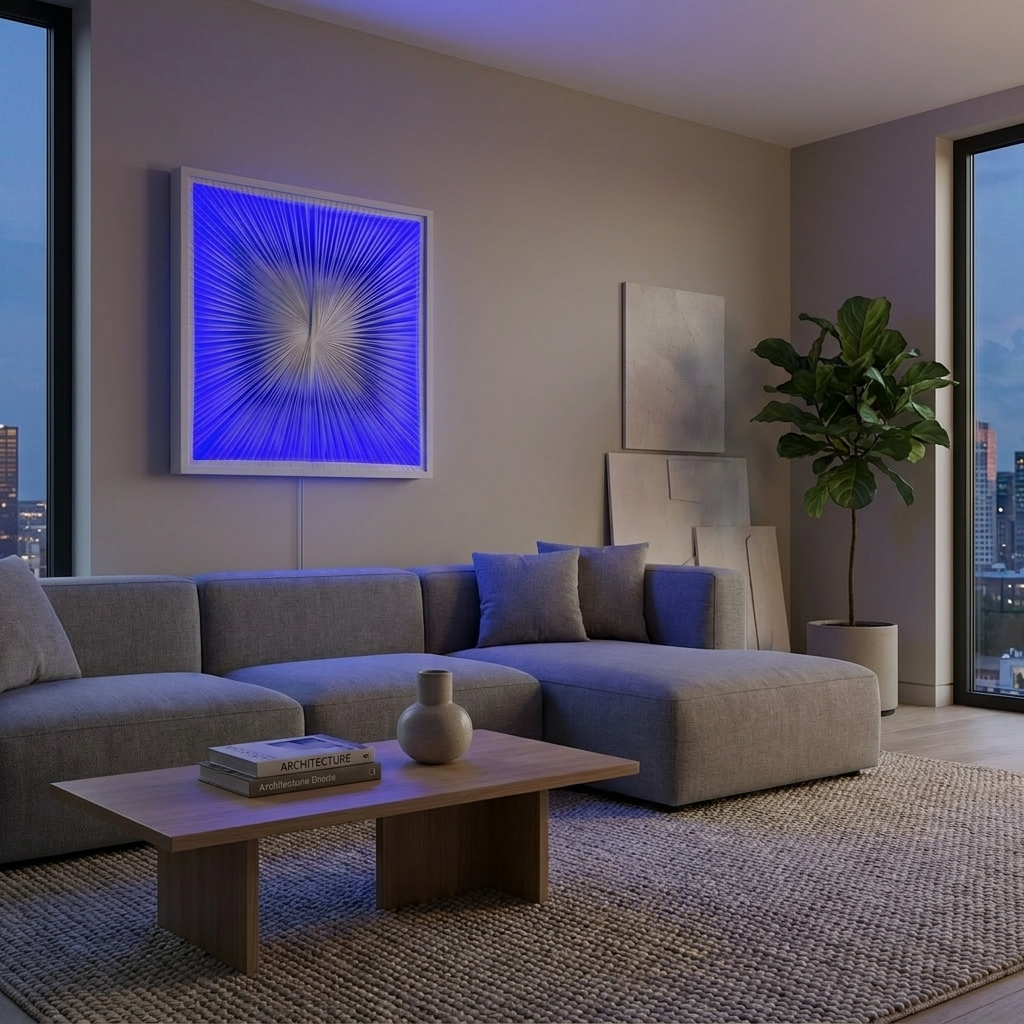 Fabric Fusion Cobalt Field lamp glowing in a lifestyle scene