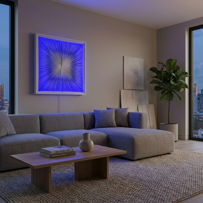 Fabric Fusion Cobalt Field lamp glowing in a lifestyle scene