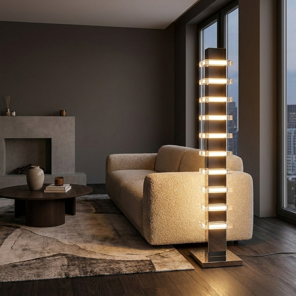 Lucente Floor Lamp glowing in a lifestyle scene
