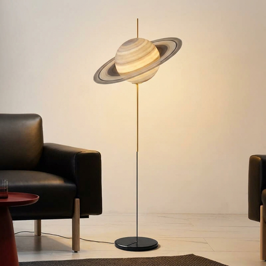 Saturn Standing Lamp glowing in a lifestyle scene