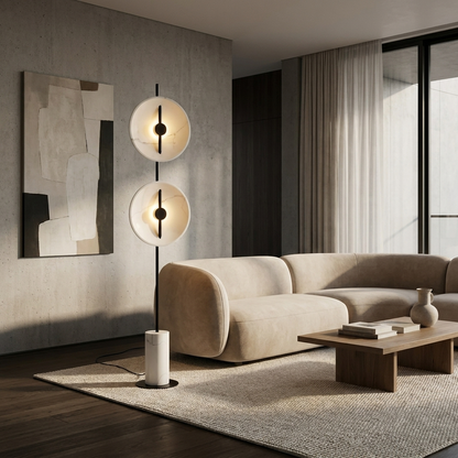 Lunar Glow Floor Lamp glowing in a lifestyle scene