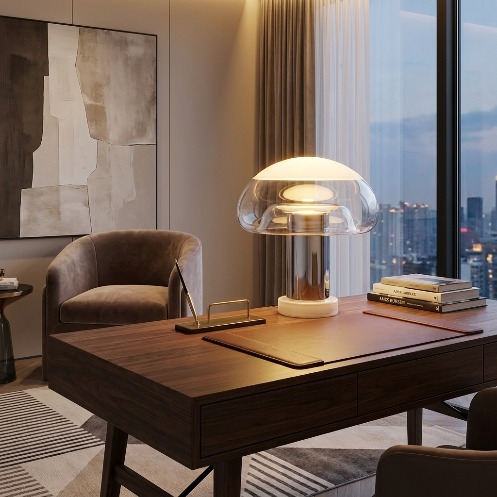 Galia Table Lamp glowing in a lifestyle scene