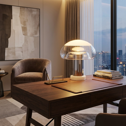 Galia Table Lamp glowing in a lifestyle scene