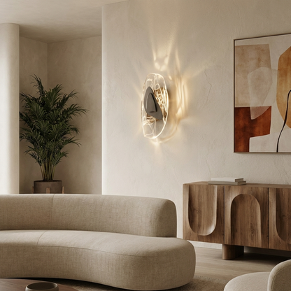 Celestine Sconce glowing in a lifestyle scene