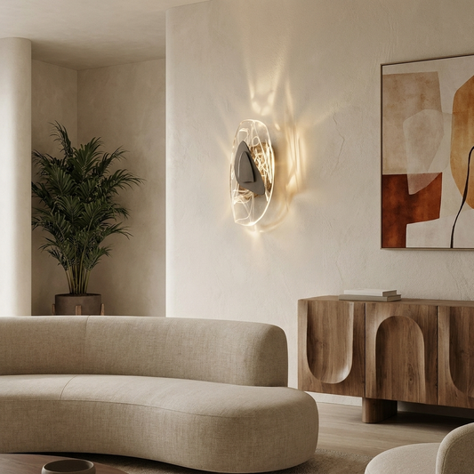 Celestine Sconce glowing in a lifestyle scene