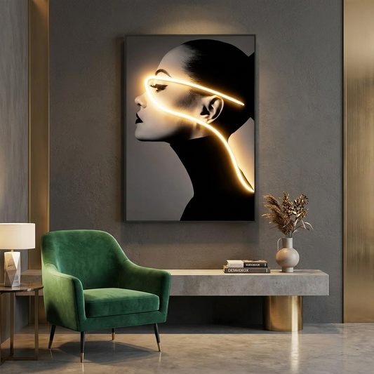 Glowing Beauty LED wall art glowing in a lifestyle scene