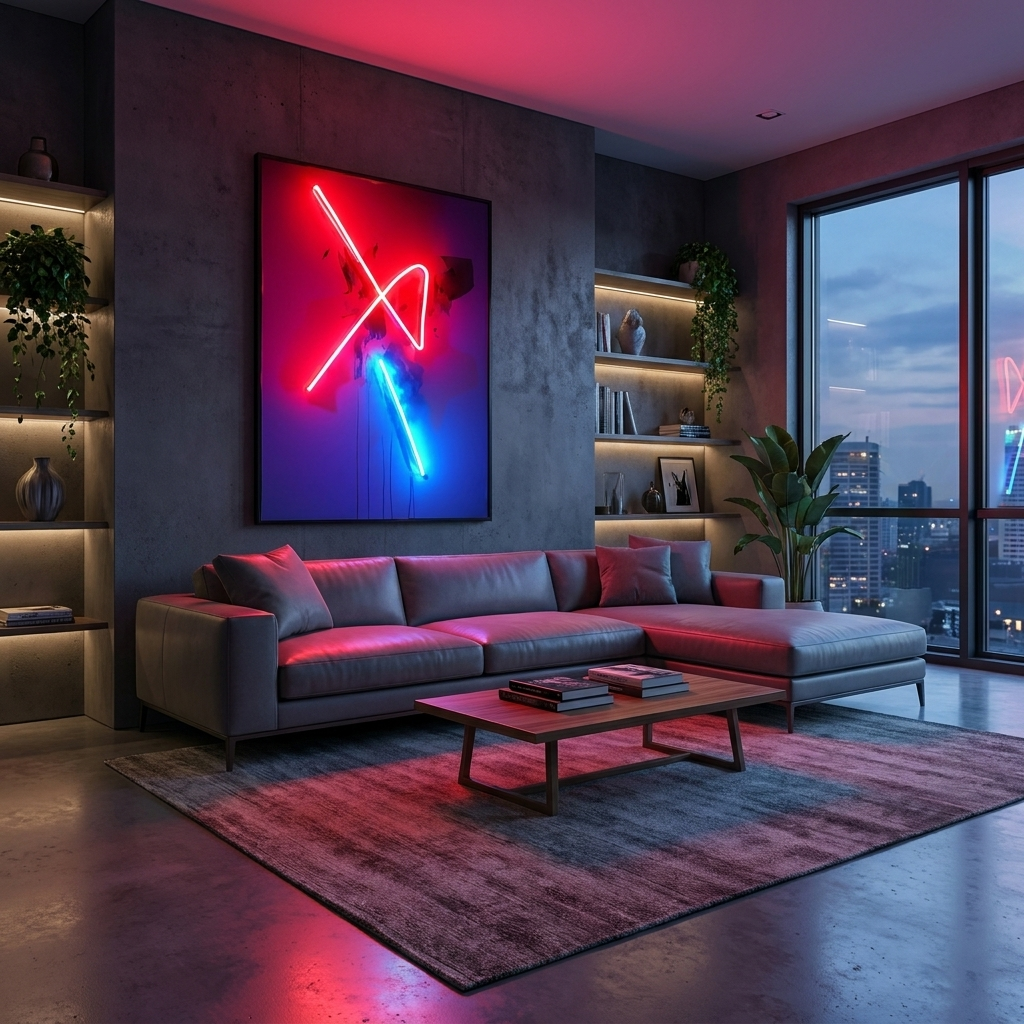 Drift Signal neon wall art glowing in a lifestyle scene