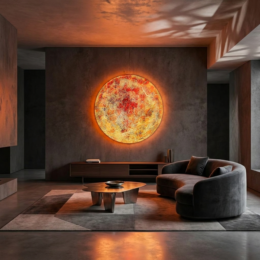 Where Matter Breaks Ember Rupture wall art glowing in a lifestyle scene