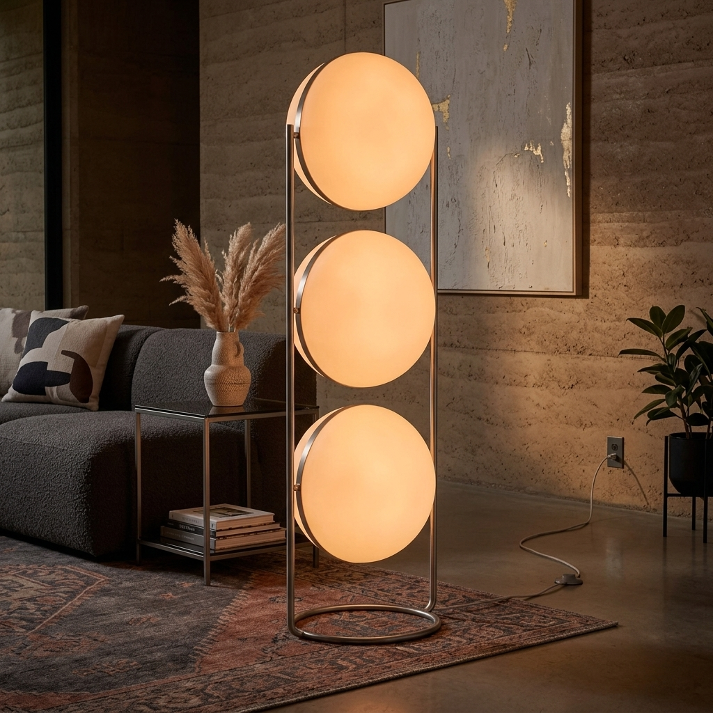 Solus Triple Sphere Floor Lamp glowing in a lifestyle scene