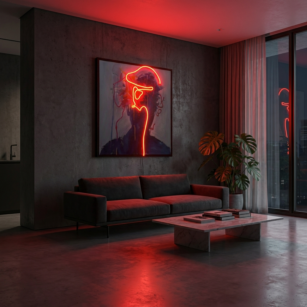 Red Memory neon wall art glowing in a lifestyle scene