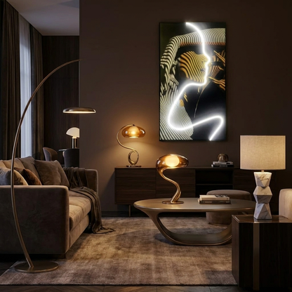 Nighttime Noblesse lamp glowing in a lifestyle scene