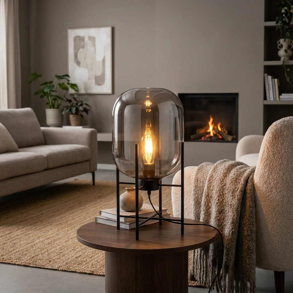Oda Table Lamp glowing in a lifestyle scene