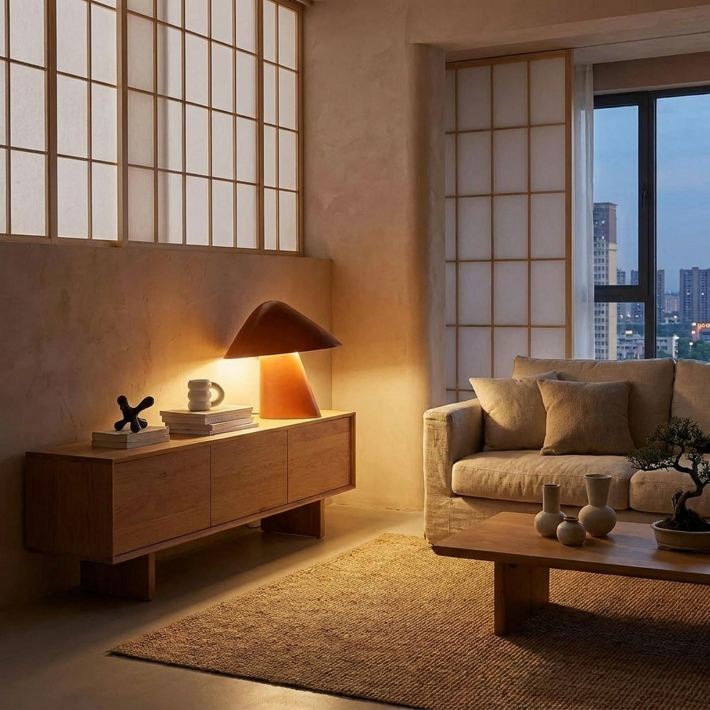 Chiyo Lamp glowing in a lifestyle scene