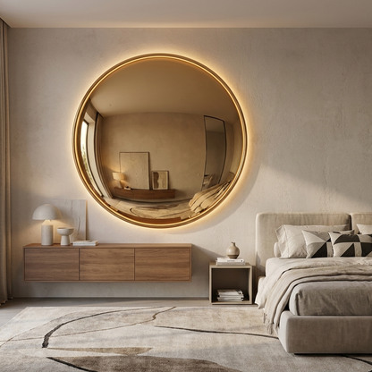 Convex Glow Mirror Bronze Halo glowing in a lifestyle scene