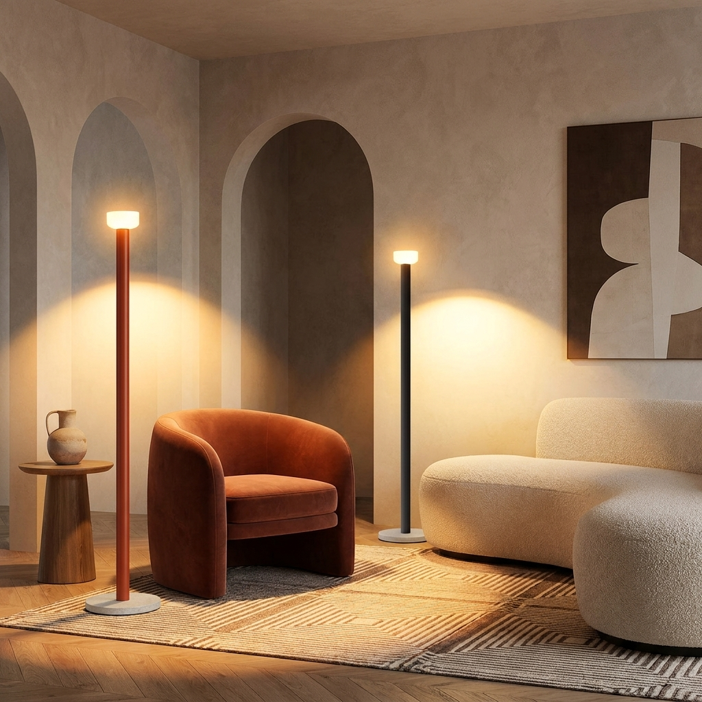 Bellhop Floor Lamp glowing in a lifestyle scene