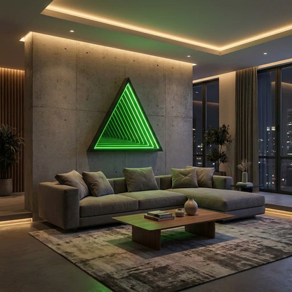 Triangle Infinity Mirror glowing in a lifestyle scene