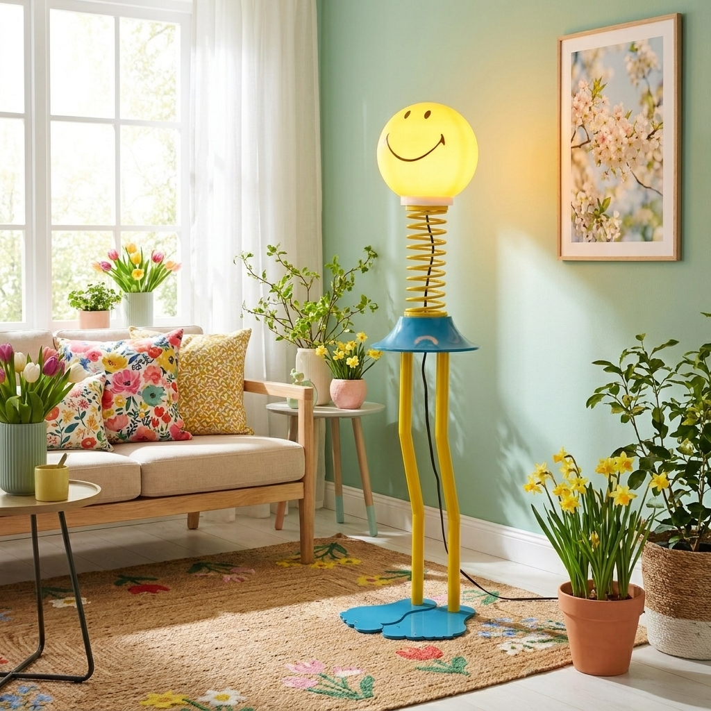 Smile Spring Floor Lamp glowing in a lifestyle scene