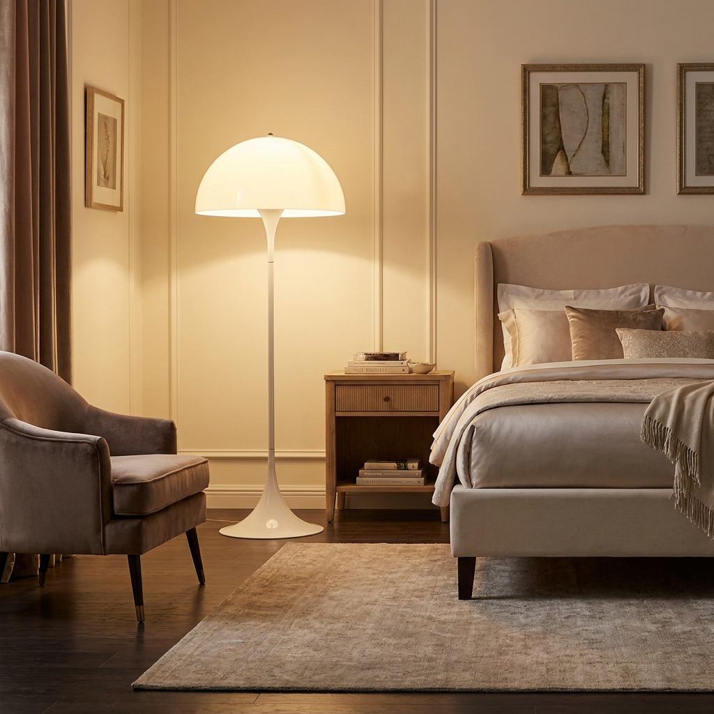 Lunara Floor Lamp glowing in a lifestyle scene