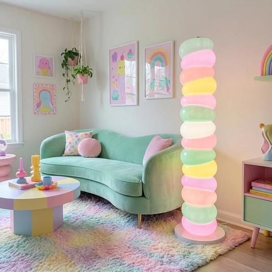 Marshmallow Candy Floor Lamp glowing in a lifestyle scene