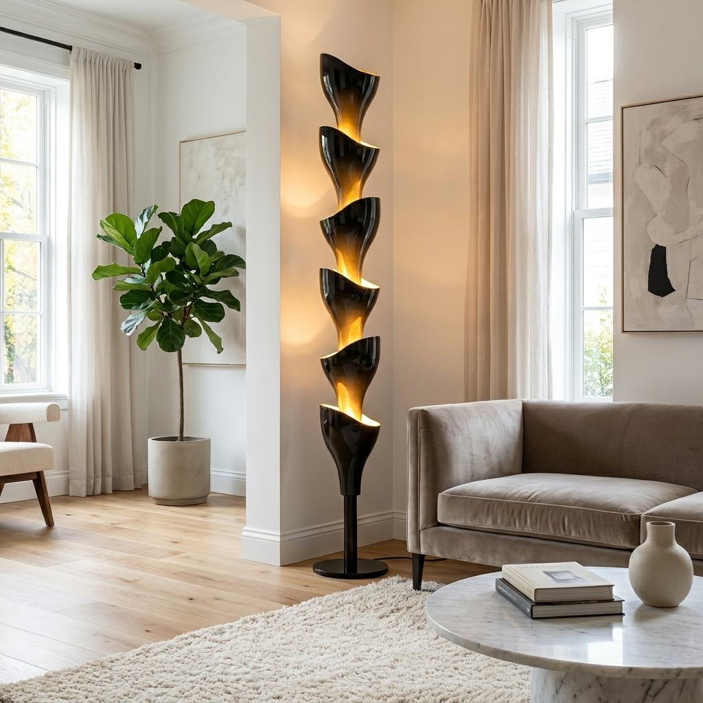 Floral Floor Lamp glowing in a lifestyle scene