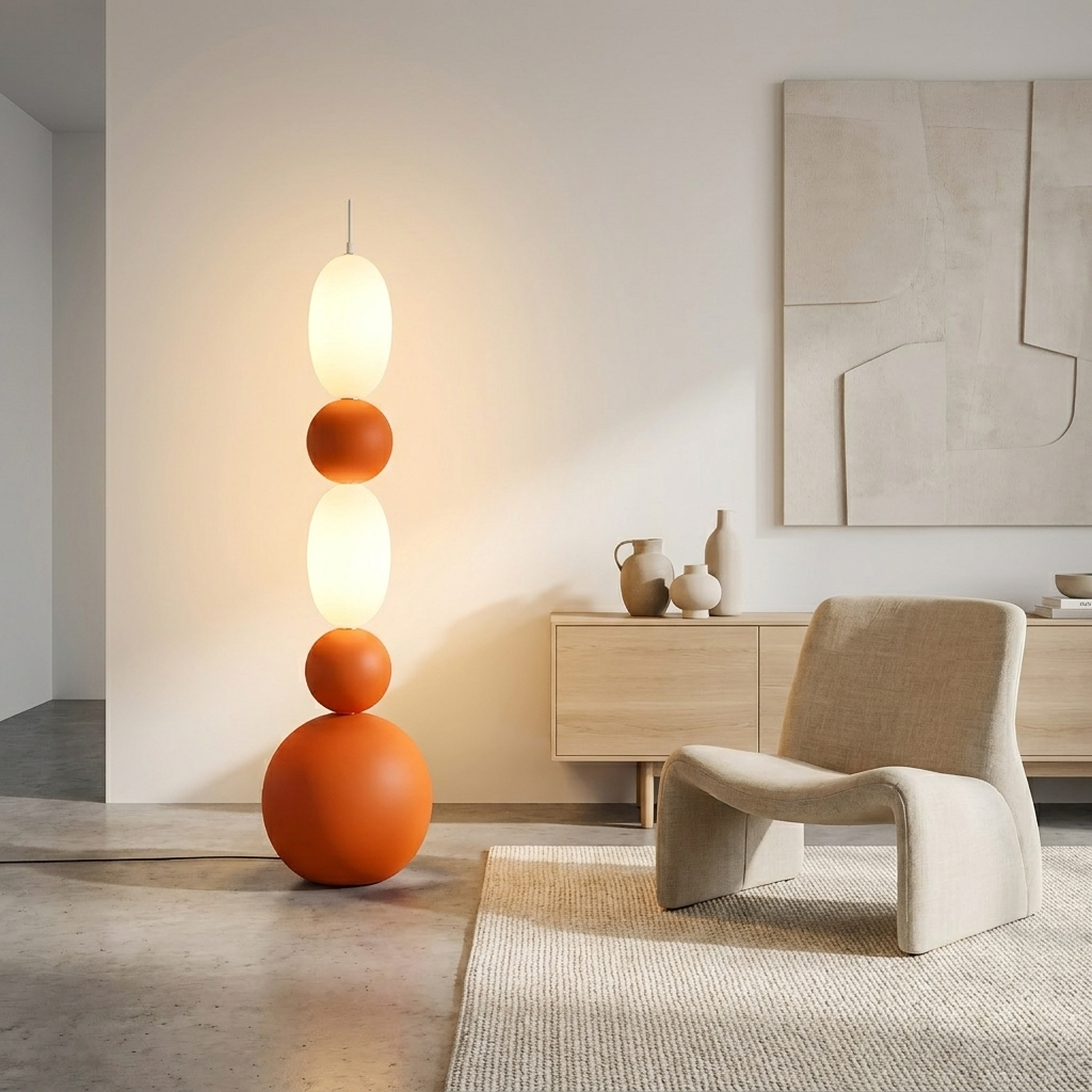 Balansa Skewer Floor Lamp glowing in a lifestyle scene
