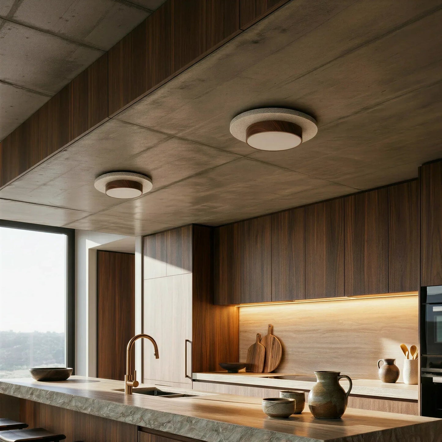Roundel Travertine Disc Ceiling Light