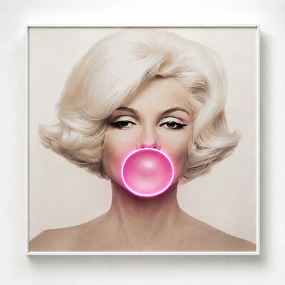 Marilyn Monroe Bubble Gum LED Wall Art – Pink LED Canvas with Bubble Accent