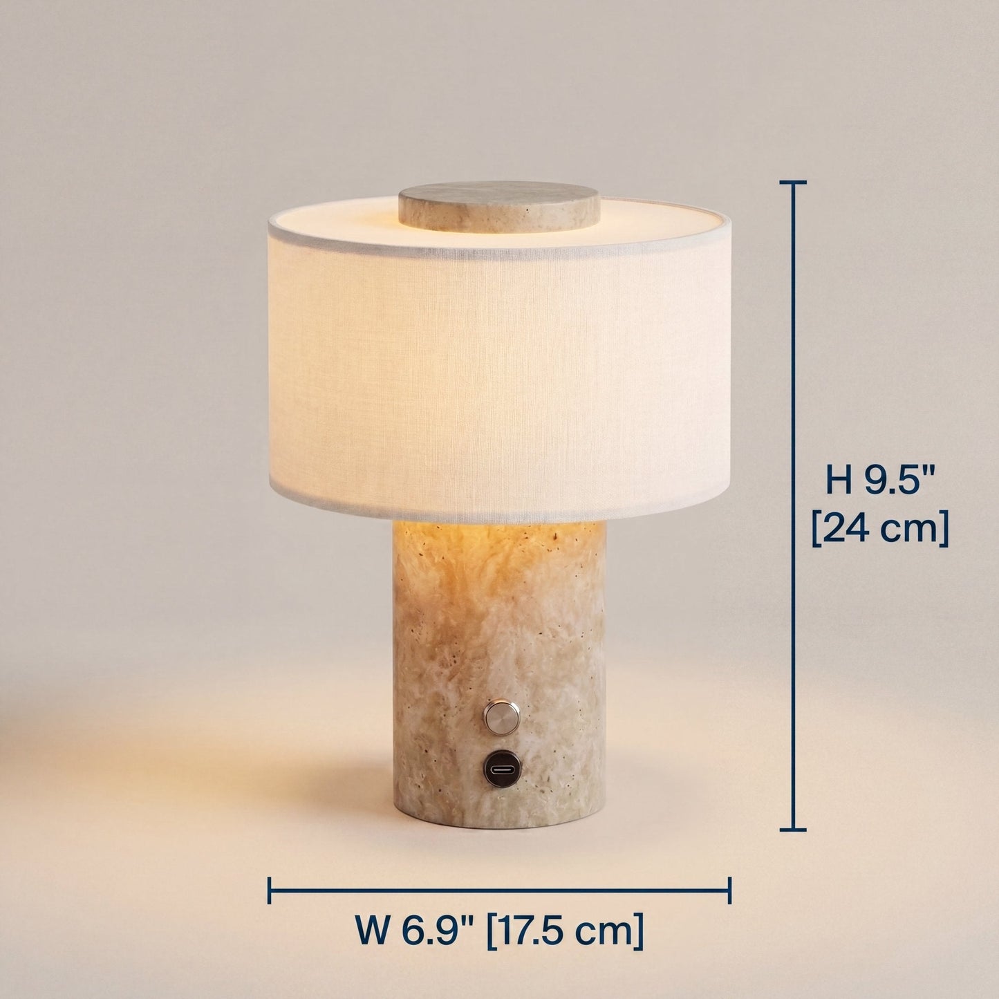 Riva Travertine Linen Table Lamp