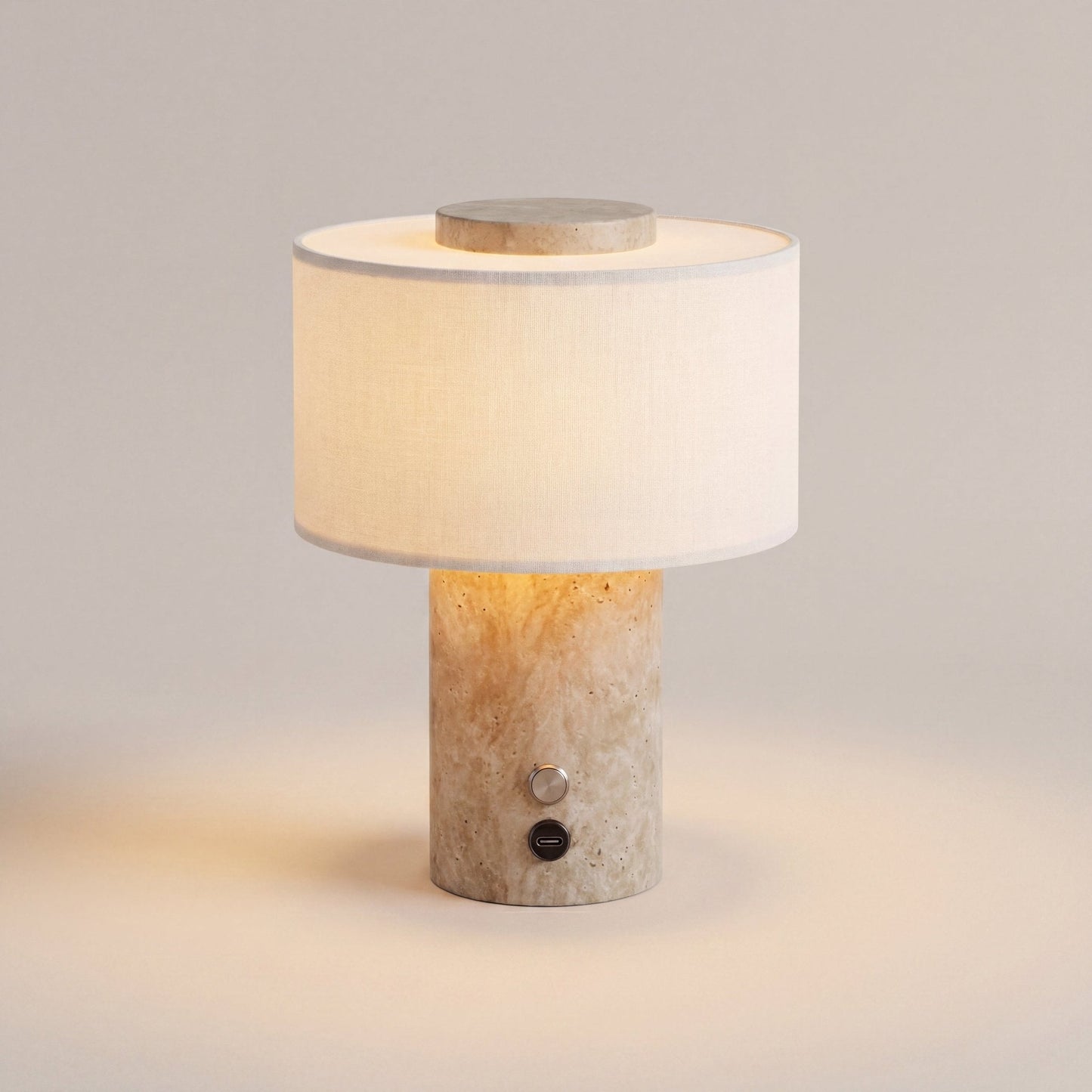 Riva Travertine Linen Table Lamp