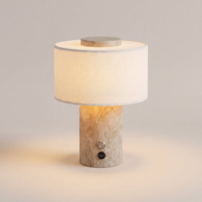 Riva Travertine Linen Table Lamp